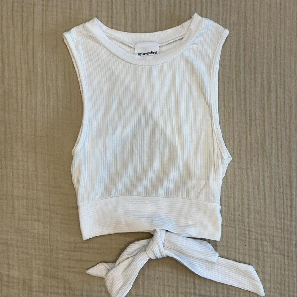 Skylar + Madison white ribbed tie back tank top
